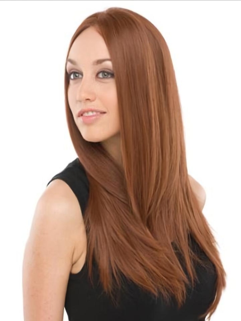 22'' Long Straight Sassy Auburn Mono Top Lace Front  100% Remy Human Hair Women Celebrity Wigs