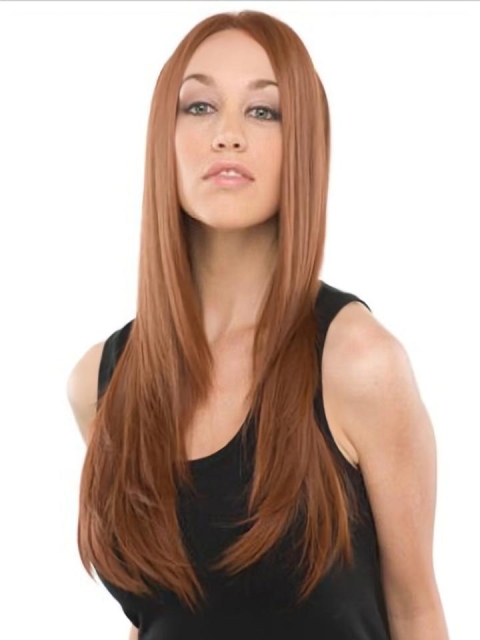 22'' Long Straight Sassy Auburn Mono Top Lace Front  100% Remy Human Hair Women Celebrity Wigs