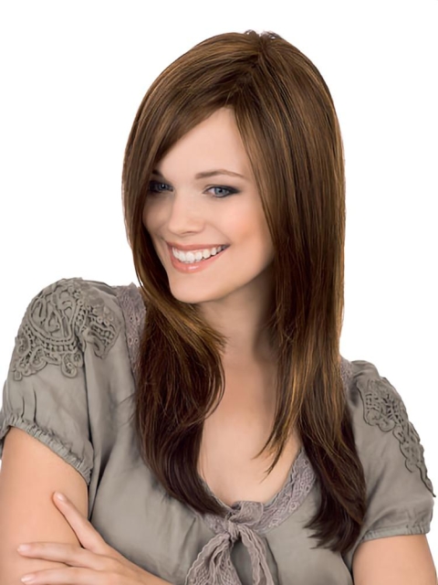 17'' Long Straight Gorgeous Remy Human Hair Monofilament Women Wigs