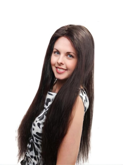 26'' Sleek Black Straight 100% Hand-Tied Mono Top Lace Front Remy Human Hair Women Wigs