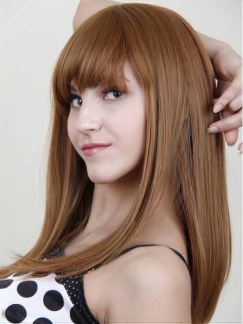 18'' Long High Quality Auburn Capless Straight 100% Remy Human Hair Women Celebrity Wigs