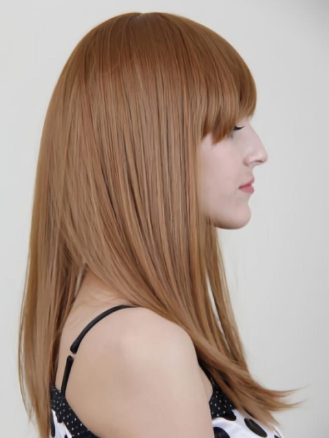 18'' Long High Quality Auburn Capless Straight 100% Remy Human Hair Women Celebrity Wigs