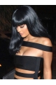 14'' Long Straight  Lace Front Black With Bangs Remy Human Hair Kylie Jenner Inspired Women Wigs