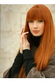 26'' Online Long Straight Lace Front Copper Remy Human Hair Women Wigs 