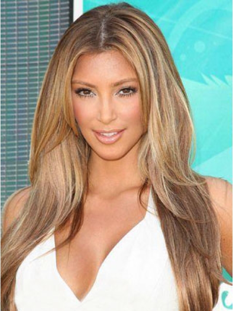 20'' Kardashian Glamorous Celebrity Hairstyle Long Straight Blonde Full Lace Wig 100% Human Hair Women Wigs