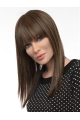 16'' Perfect Long Straight With Bangs Mono Top Brown Elegant Human Hair Women Wigs