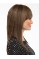 16'' Perfect Long Straight With Bangs Mono Top Brown Elegant Human Hair Women Wigs