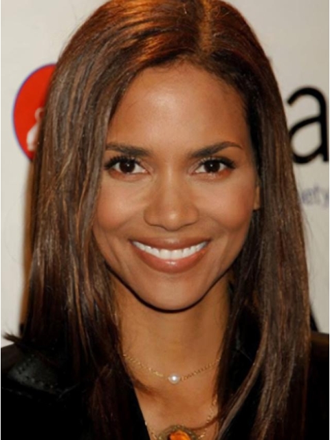 14'' Halle Berry Simple Long Layered Straight Full Lace Human Hair Women Wigs