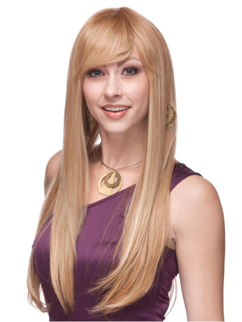 26'' Long Straight Blonde Monofilament Remy Human Hair Women Wigs