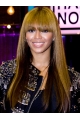 20'' Beyonce Knowles Trendy Lovely Long Straight with Blunt Bangs Glueless Lace Front  100% Human Hair Women wigs