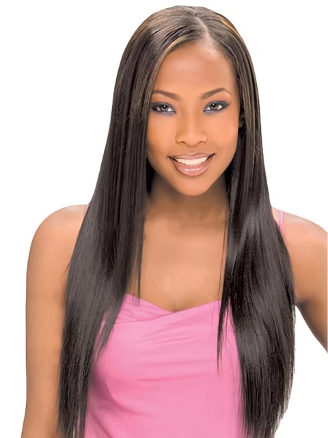 22'' Elegant Black Straight Long Glueless Lace Front Heat Friendly Synthetic Women Wigs