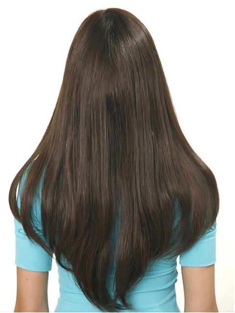 24'' Straight Capless Easeful Brown Long Human Hair  Women Wigs