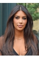 24''  Long Straight Lace Front Kim Kardashian Middle Parting  Human Hair Women Wigs 