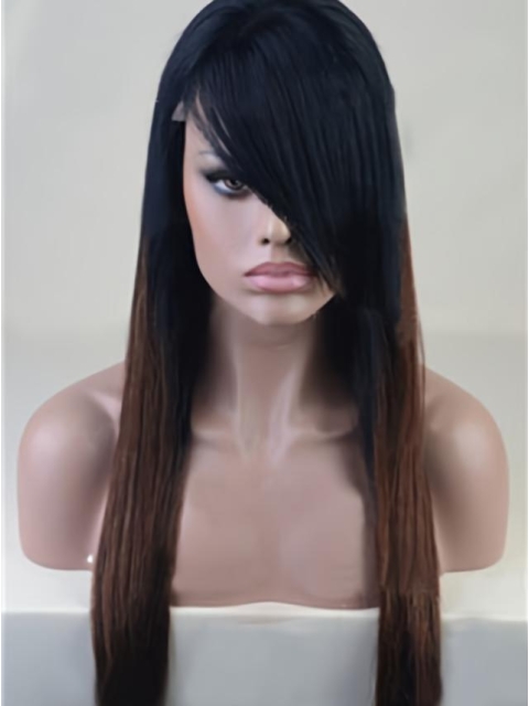 22'' Long Straight Ombre Color Full Lace Human Hair Women Wig