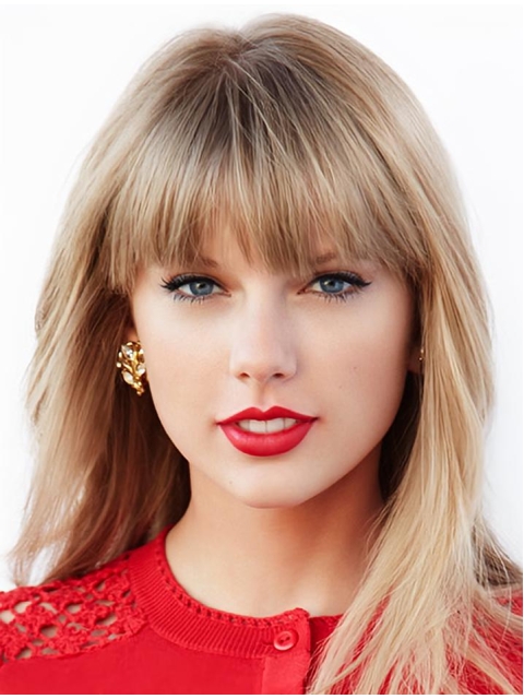 18'' Popular Long Straight With Bangs  Lace Front Blonde Synthetic Taylor Swift Inspired Women Wigs