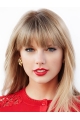 18'' Popular Long Straight With Bangs  Lace Front Blonde Synthetic Taylor Swift Inspired Women Wigs