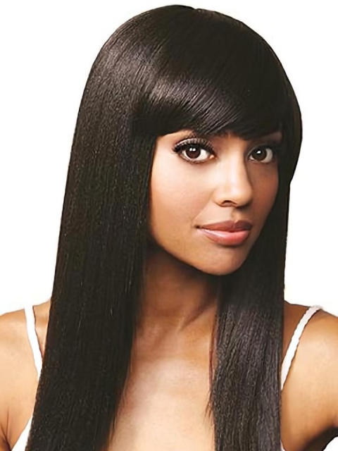 Easeful Black Straight Lace Front Long Human Hair Women Wigs