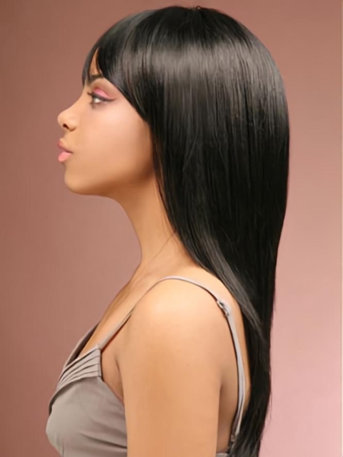 16'' Comfortable Black Straight Capless Long Indian Remy Human  Hair African American Women Wigs