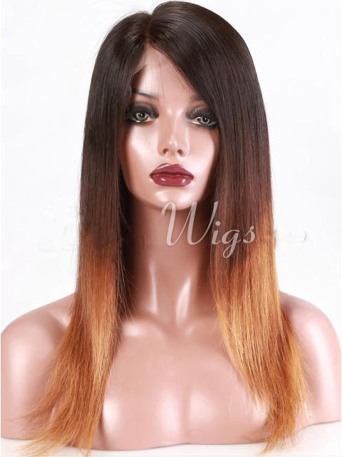 18" Long Straight Full Lace Indian Remy Hair Women Ombre Wigs  Wigs