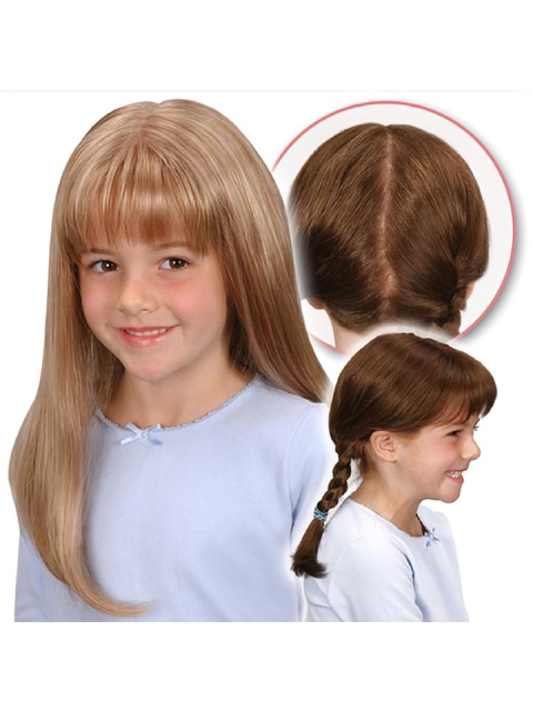 20'' Straight Pleasing Blonde Monofilament Long Synthetic Kids Wigs