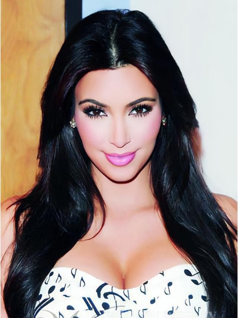 20'' Long Black Straight Lace Front Kim Kardashian Oriental  100% Human Hair Women Wig