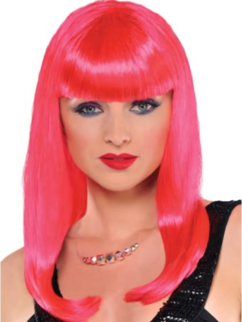 16 Inches Long Straight  Red Pink Straight Lace Front Synthetic Women Wigs