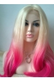 24 Inches Long Straight Lace Front Wavy Blonde to Pink Human Hair Ombre Women Wigs