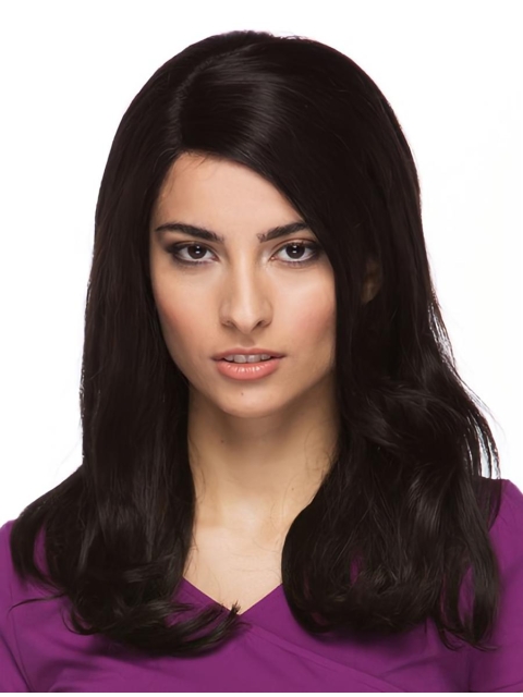 14'' High Quality Black Straight Long Lace Front Remy Human Hair Women Wigs