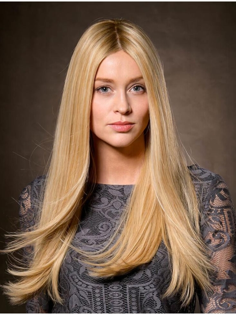 18'' Long Amazing Straight Blonde Lace Front Without Bangs Affordable Synthetic Women Wigs