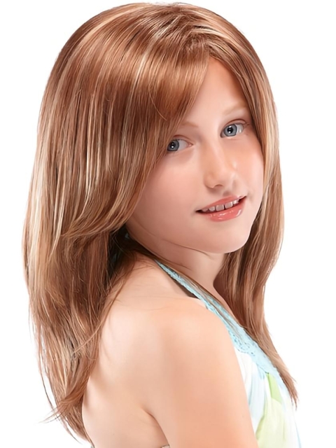 Nice Auburn Straight100% Hand-Tied Mono Top Heat Friendly Synthetic Long Kids Wigs