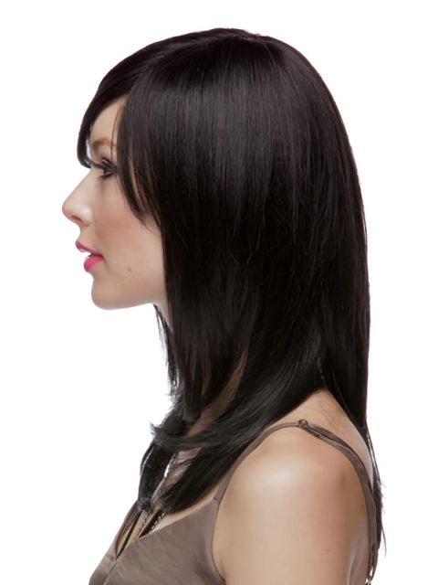 16'' Long Straight 100% Hand-Tied Mono Top Black Remy Human Hair Women Wigs