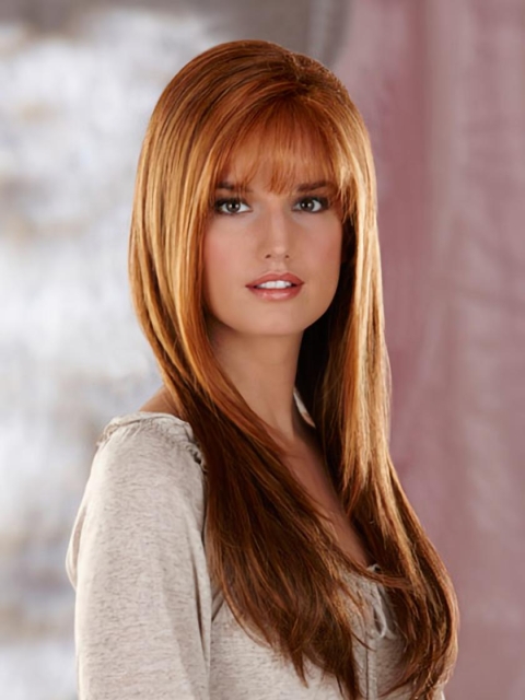 20'' Long Straight Auburn Layered Monofilament Lace Front  Stylish Heat Friendly Synthetic Women Wigs