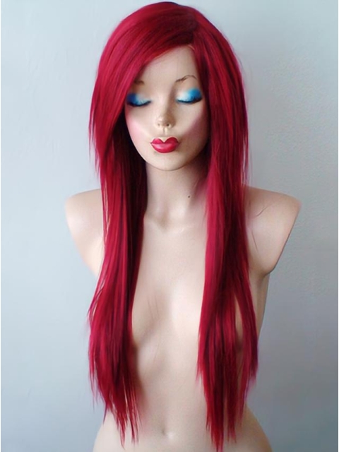 24 Inches Long Straight Lace Front Synthetic Red Women Wigs