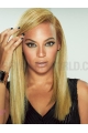 18'' Long Straight Fantastic  Blonde Without Bangs 100% Hand-Tied Mono Top Beyonce Inspired Synthetic Women Wigs