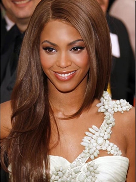 22'' Natural Long Straight Lace Front Beyonce  Silky Remy Human Hair Women Wig