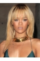 18'' Rihanna Gorgeous Blonde Long Layered Straight with Bangs Lace Front 100% Human Remy Human Hair Women Wig 