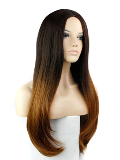 24 Inch Straight Without Bangs  Lace Front 100% Remy Human Hair Ombre Women Wigs