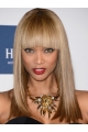 16'' Tyra Banks Long Straight With Bangs Lace Front Human Hair Women Wig