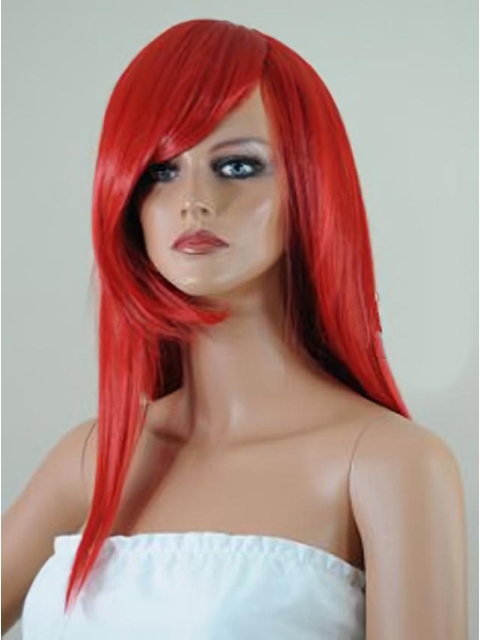 18 Inches Straight Lace Front Red With Bangs Human Hair Women Wigs