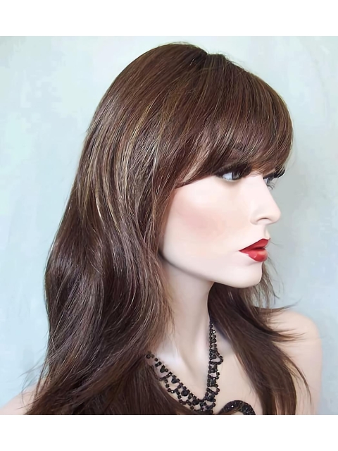 18'' Mono Top Lace Front Straight Synthetic Fashionable Long Women Wigs