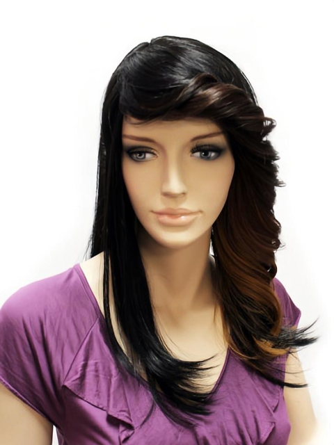 18''  Fashion Straight Black Monofilament Lace Front Synthetic Long Women Wigs