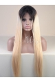 24" Long Straight Full Lace Indian Remy Human Hair Two Tone Women African American Wigs