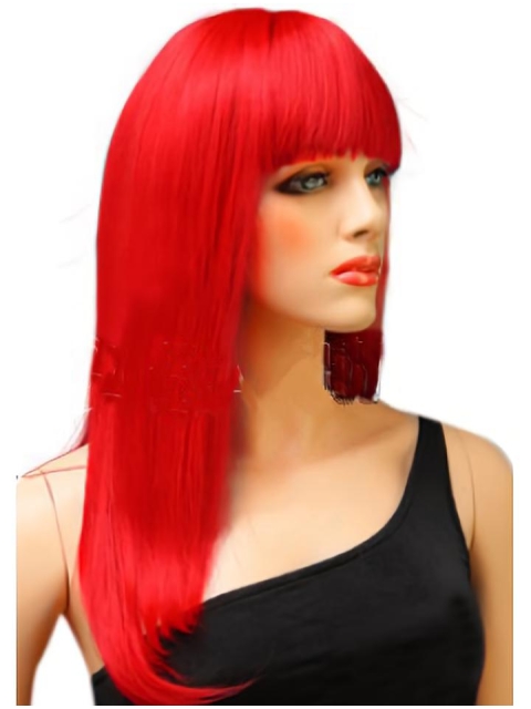 20'' Smooth Long Straight With Bangs Red Lace Front Synthetic Women Wigs