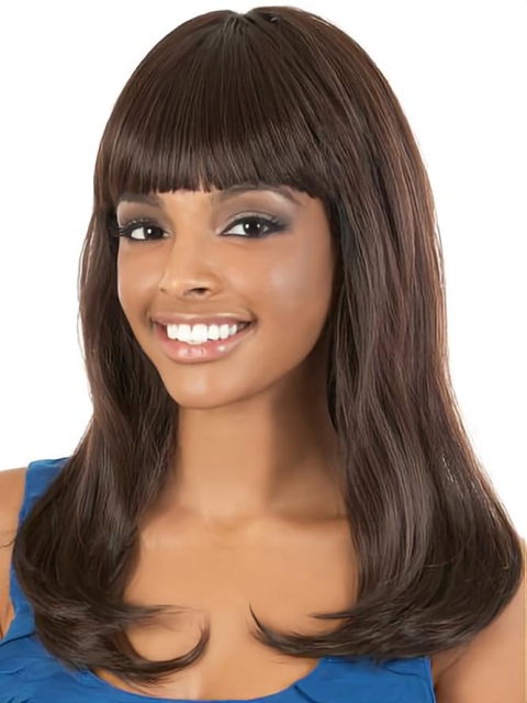 18'' Stylish Brown Capless Straight Long Heat Friendly Synthetic Women African American Wigs