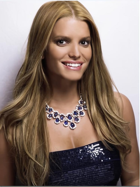 22''  Remarkable Long Straight 100% Hand-Tied Human Hair Women Jessica Simpson Wig 