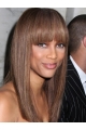 18''  Distinct Long Straight With  Bangs Glueless Lace Front Human Hair Tyra Banks Wigs