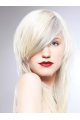 16'' Young Fashion Platinum Blonde Long Straight With Side Bangs Shoulder Length Lace Front Remy Human Hair Women Wigs