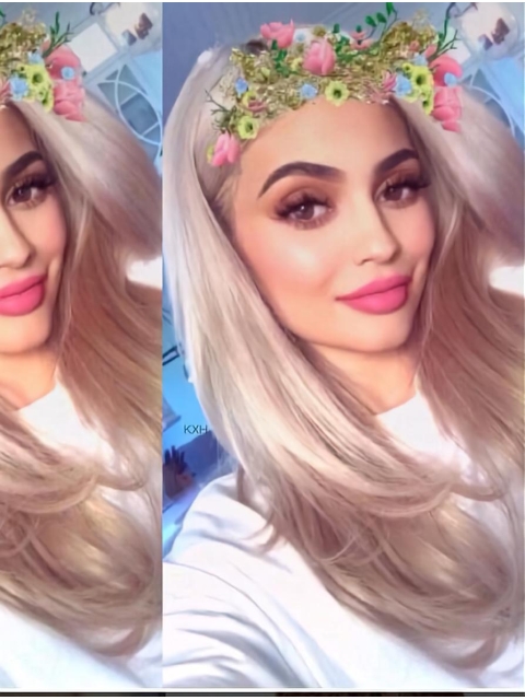 16'' Long Straight Platinum Blonde  Lace Front Synthetic Women Kylie Jenner Wigs