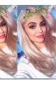 16'' Long Straight Platinum Blonde  Lace Front Synthetic Women Kylie Jenner Wigs