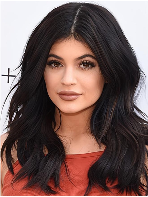 15" Long Straight  Black Lace Front Remy Human Hair Women  Kylie Jenner Wigs